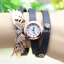 2015 El ángel de la vendimia de las nuevas mujeres de la manera se va volando el reloj pendiente BWL007 del cuarzo de la pulsera del cuero del Rhinestone